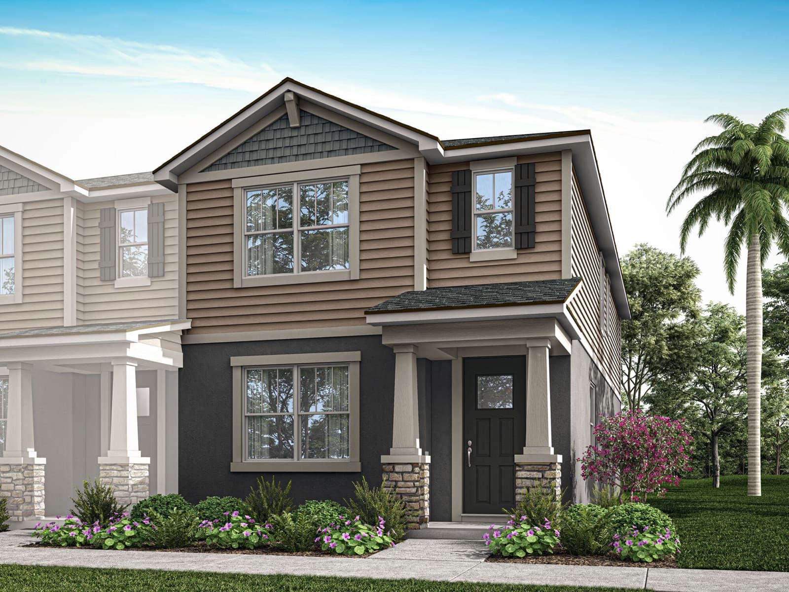 Fachada del townhome Catalina, elevación Craftsman